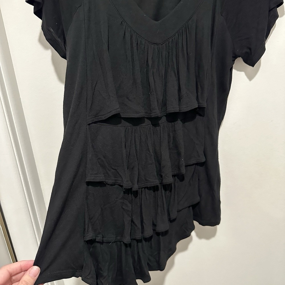 New York &‎ CO Black Ruffle Layered Shirt Top Size Small